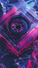 Iridescent neo-futurist lens core encased in prismatic acrylic