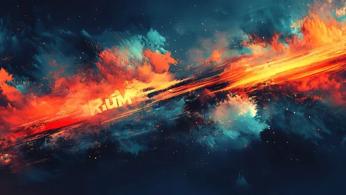 Dynamic diagonal nebula streak digital abstract typographic study.