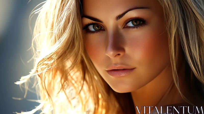 Close-up portrait shows digitally rendered blonde woman face