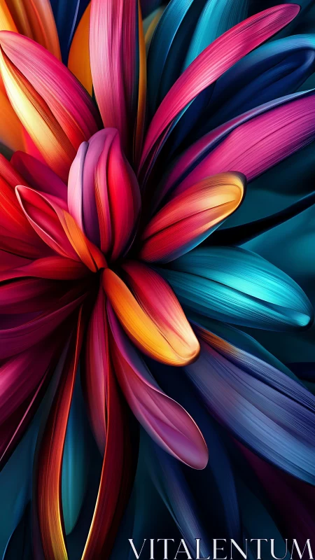 Radial flower structure with vibrant neon petals radiating from dark center.