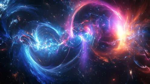 Intertwined luminous nebulae form curved structures in space