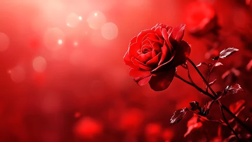 Deep Red Rose with Bokeh Atmospheric Illumination.