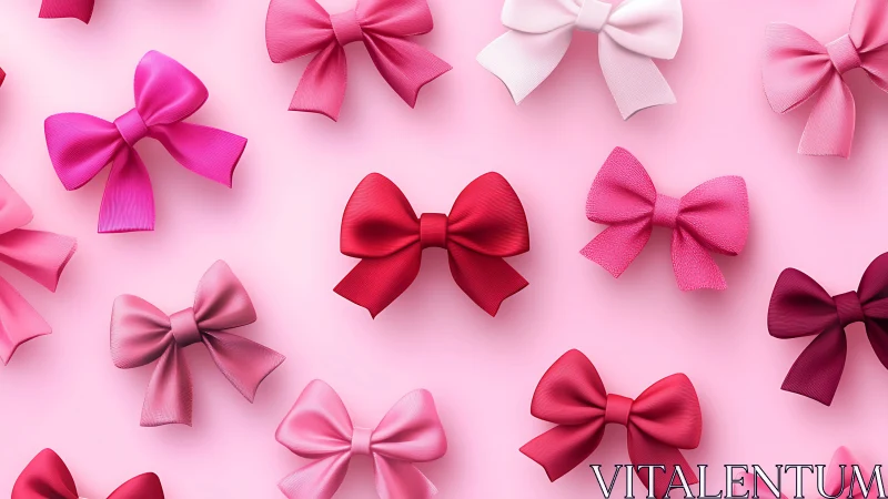 Decorative Bows Collection on Soft Pink Background.