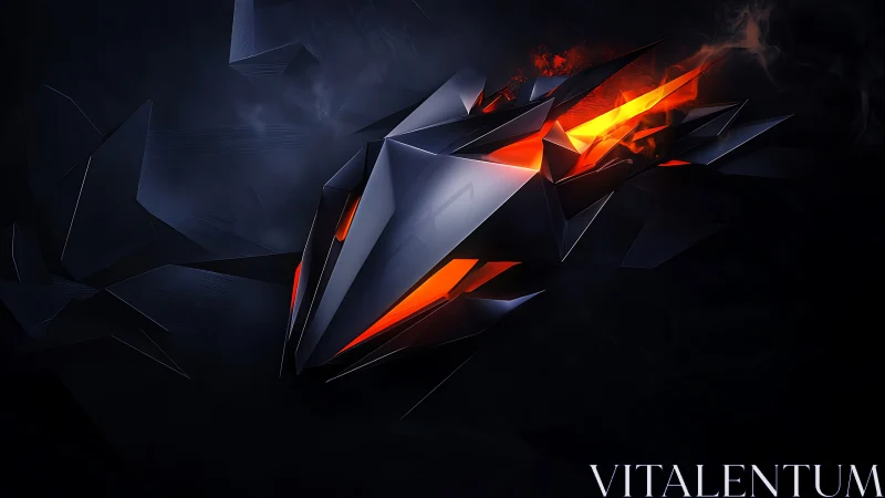 Geometric metallic shard with internal orange light source.