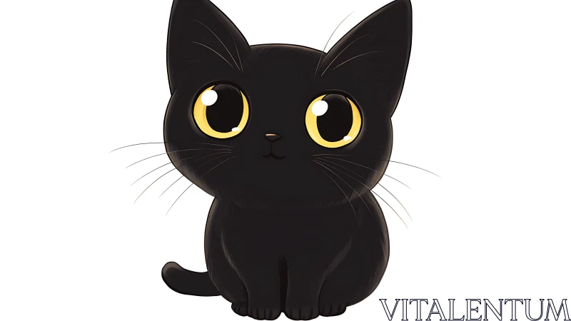 Black Cat with Yellow Eyes - Digital Illustration