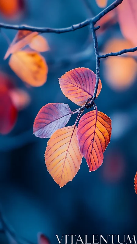 Glowing autumn leaves float against a dreamy teal dusk