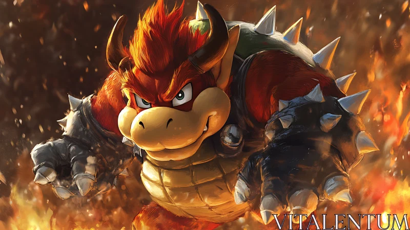 Fiery monster king lunges forward through blazing inferno.