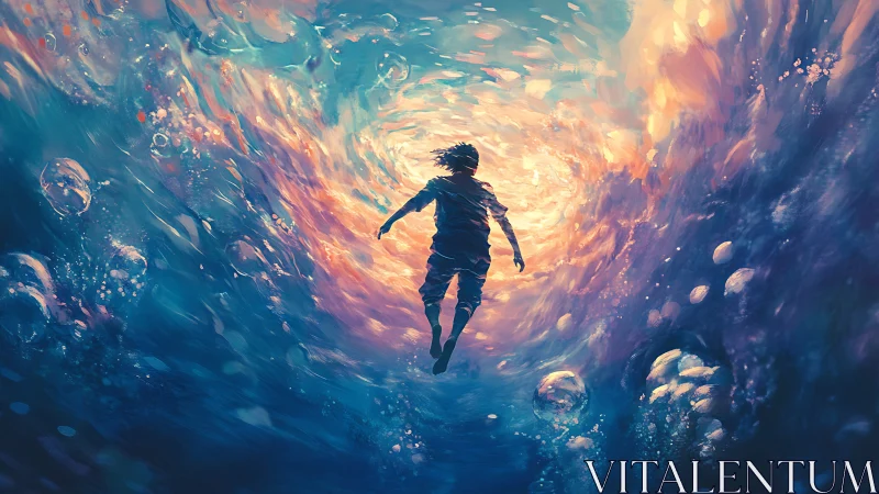 Drifting Toward Light in a Swirling Ocean Vortex Dream.