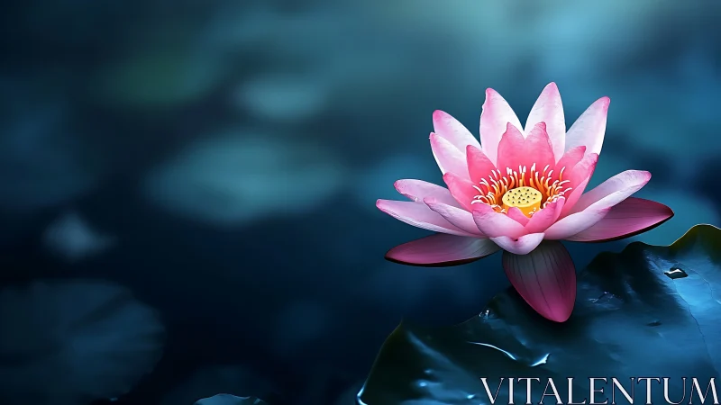 Hydrodynamic macro study of illuminated pink waterlily bloom.