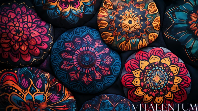 Circular cushions display dense radial mandala patterning