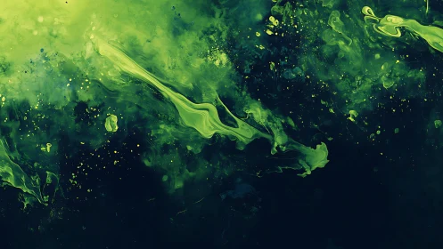 Green liquid clouds swirling over deep dark background.