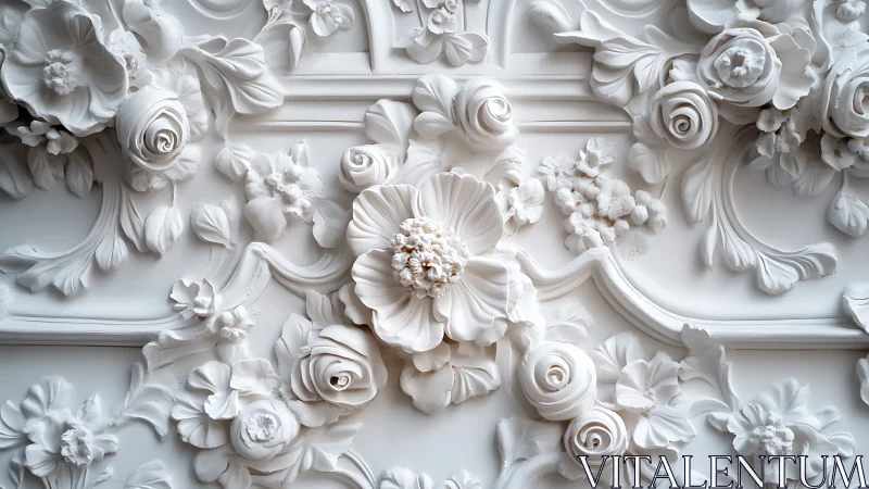 Ornamental Plaster Relief with Sculptural Flower Composition and Acanthus Leaf Motifs