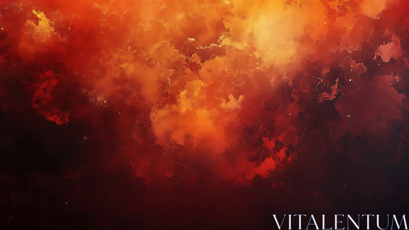 Abstract gradient composition with warm orange-red color transitions and particle effects.