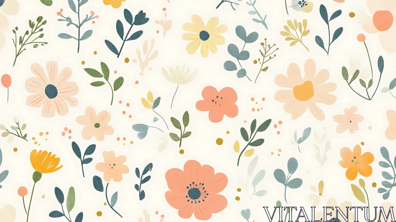 Botanical Floral Pattern with Soft Earth Tones and Leaves.