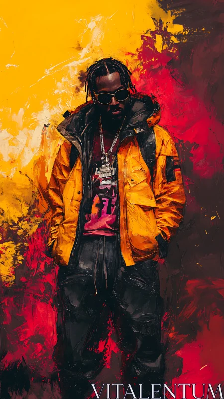 Streetwear portrait with bold yellow jacket and paint flames