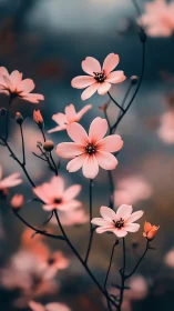 Blushing Cosmos: Delicate Pink Petals Dancing in Soft Focus.