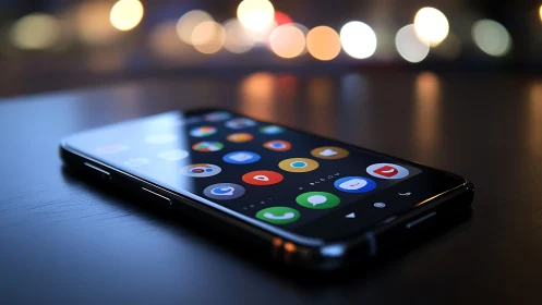 Smartphone Displaying Application Icons at Evening