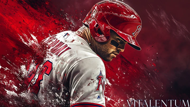 Baseball slugger portrait amid dynamic red paint splash