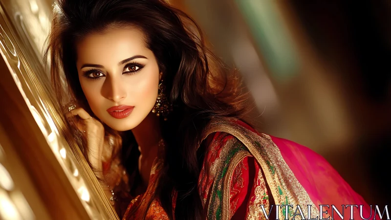 Bridal portrait glows under rich golden cinematic light.