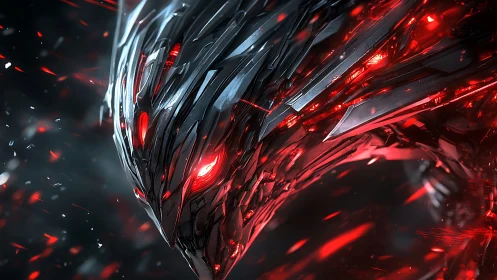 Cybernetic dragon head rendered with high-gloss metallic shards