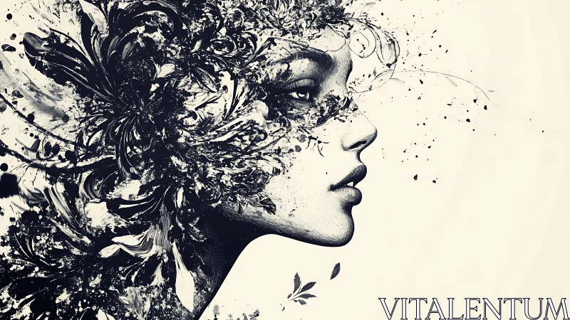 Digital painting portrait with abstract floral dispersion profile.