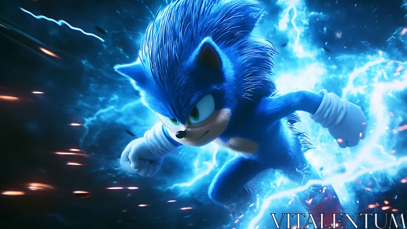 Electrified blue speedster in dynamic forward sprint burst