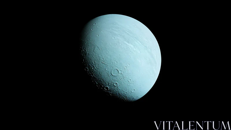 Icy blue cratered moon illuminated against deep black space.