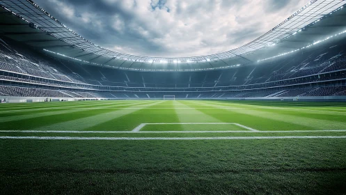 Sunlit football stadium waiting for the next big match.