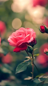 Pink Rose Blooms Defiant Against Verdant Shadow
