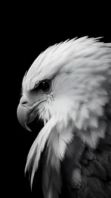 Monochrome bald eagle portrait in high detail profile.
