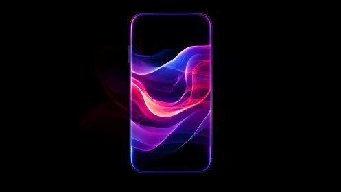 Bezel-less smartphone display with neon gradient light waves