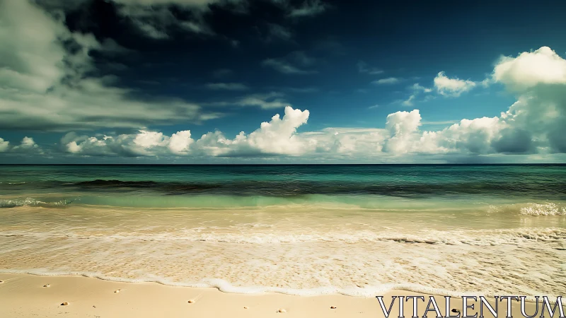 Photorealistic shoreline panorama with dramatic cloud bands.
