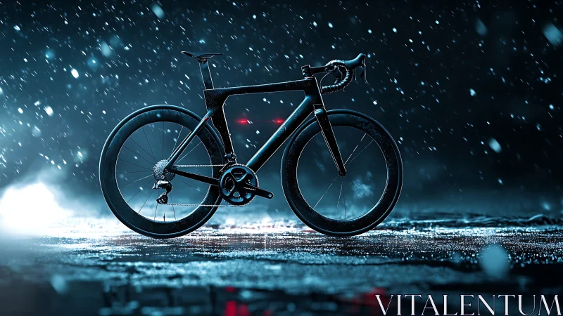High-Tech Road Bike in Neon Rain Storm.