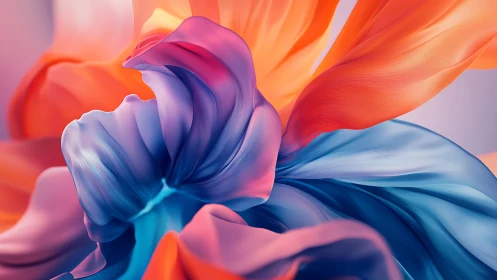 Soft swirling petals in luminous coral, violet, and blue.