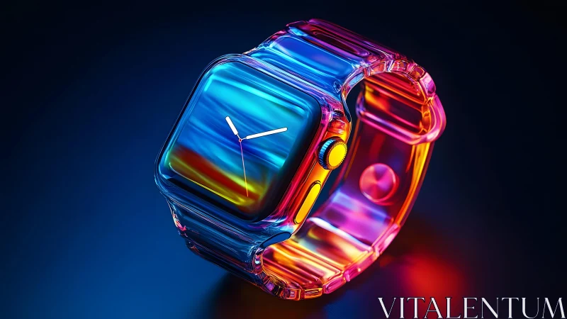 Futuristic Smartwatch with Vibrant Neon Glass Design, Digital Art. Futuristic Smartwatch with Vibrant Neon Glass Design, Digital Art.