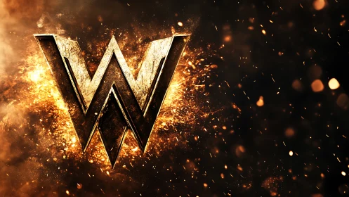 Glowing golden W emblem bursting with fiery confidence.