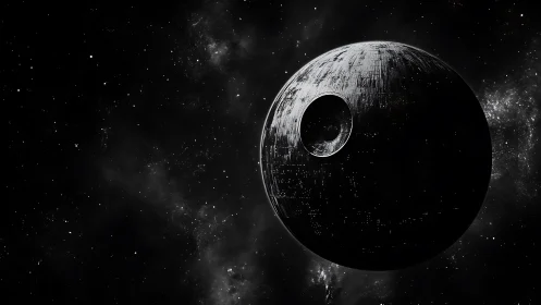 Spherical space battle station in deep star field scene.