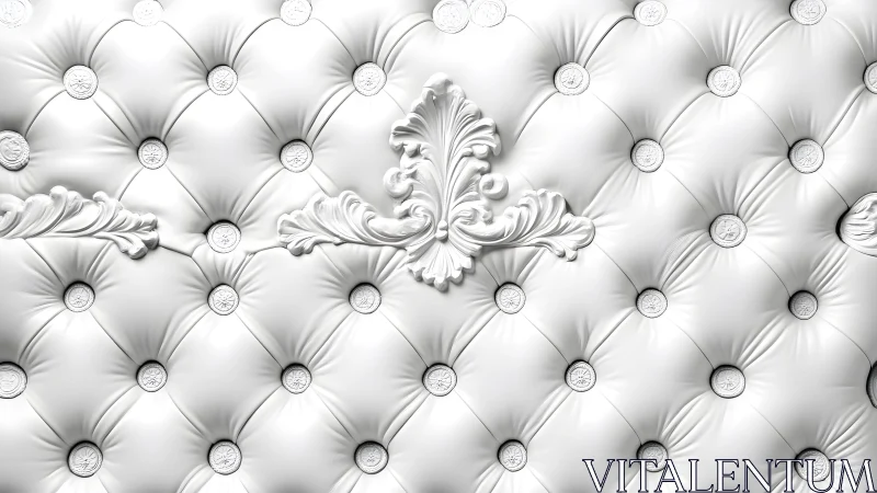 Luxurious White Tufted Leather Headboard with Ornate Baroque Details.