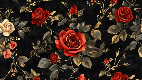 Crimson Roses Dance Across Black Velvet Canvas.
