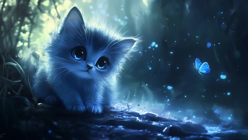Sapphire Whiskers: A Luminescent Kitten's Enchanted Journey.