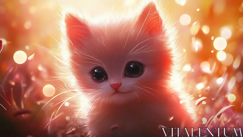 Radiant white cat rendered with luminescent gradient effects and bokeh