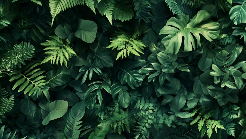 Lush green jungle leaves create a calming, layered sanctuary