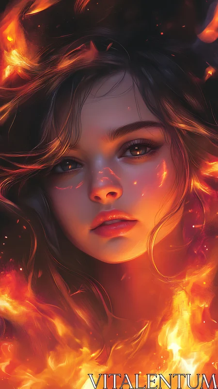 Blazing Radiance: Digital Portrait with Ethereal Fire Effects.