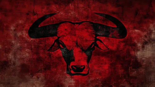 Bold black bull head emblem on distressed red wall art
