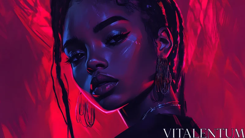 Neon-lit muse in electric magenta and midnight violet glow.