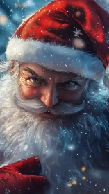 Hyper-detailed winter portrait of intense Santa visage.