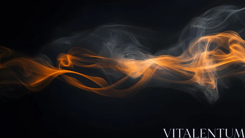 Abstract orange and white smoke waves on dark background, digital art.