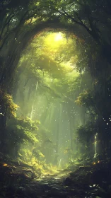 Luminous Forest Tunnel. Ethereal Woodland Passage.