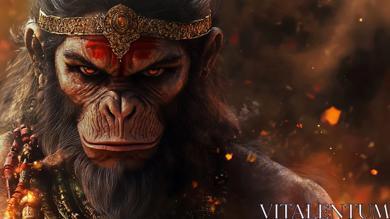 Mythic warrior monkey god emerges amid swirling embers