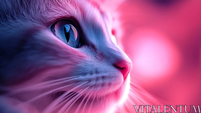 Neon Cat Portrait: Cyberpunk Aesthetic Digital Rendering.
